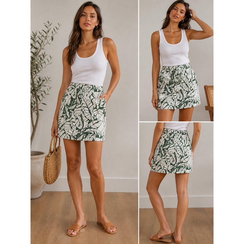 Brooks Brothers NWT Tropical Leaf Mini Skirt Green Size 4 $395 Retail
